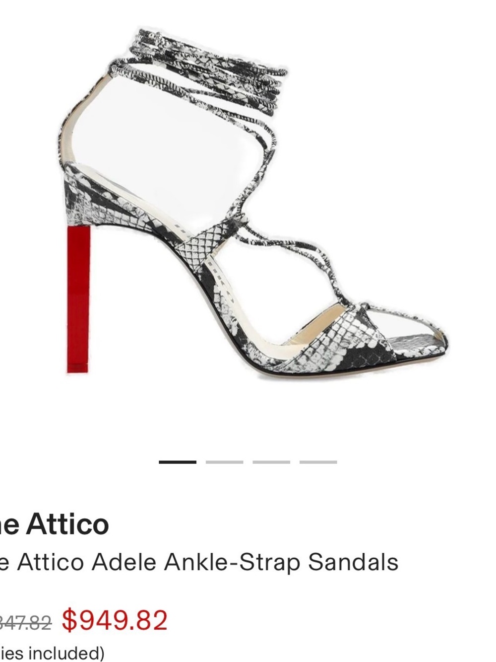 The Attico Black & White Snake-Print Ankle-Tie Sandals with Red Heel
